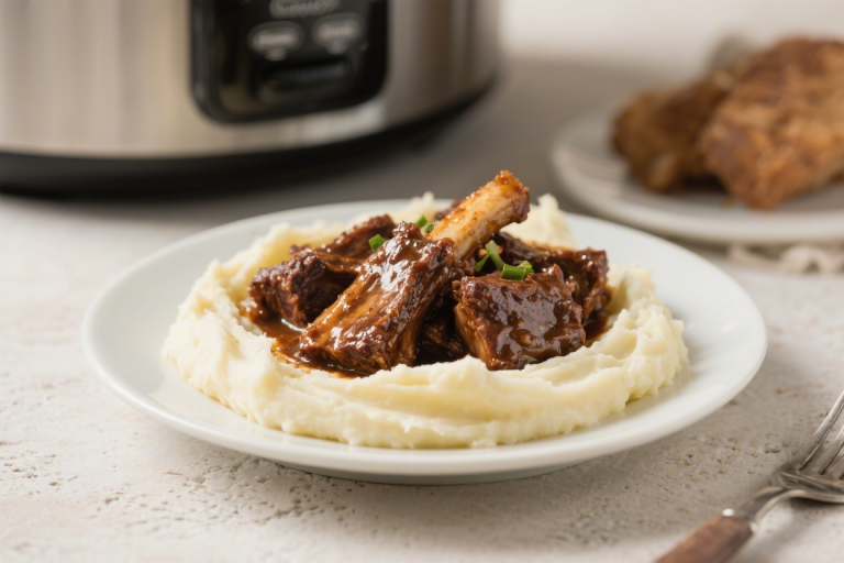 Slow‑Style Short Ribs with Mashed Potatoes In A Slow Cooker