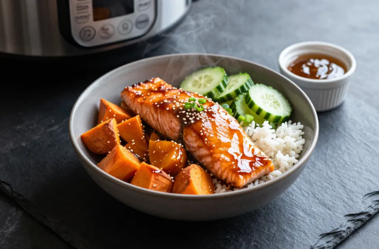 Instant Pot Honey Garlic Salmon Sweet Potato Bowl Magic